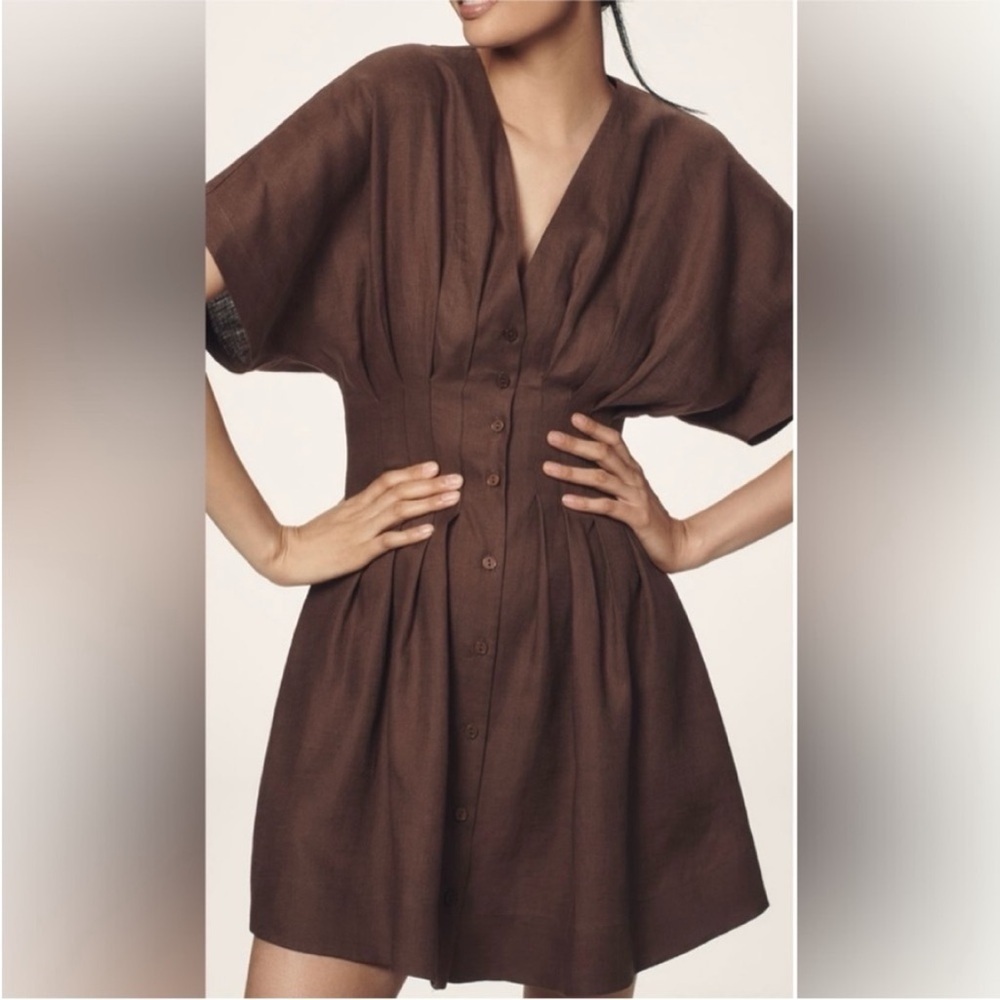 Anthropologie x Exquise Tobie Button-Front Pleated Mini Shirt Dress Sz XS NWT